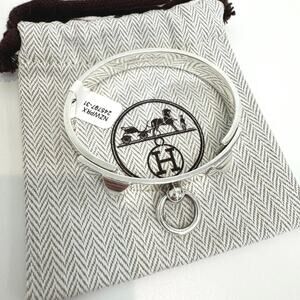 HERMES Silver Collier de Chain Small Model Studded Bracelet Size Large Ag 925